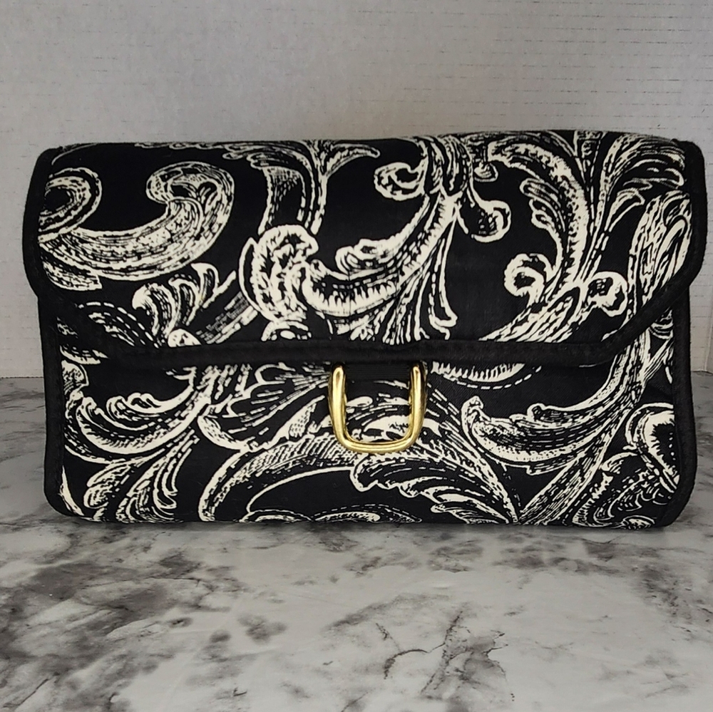 Diane Von Furstenberg Make up Travel Bag Black White Scroll Paisley Vintage